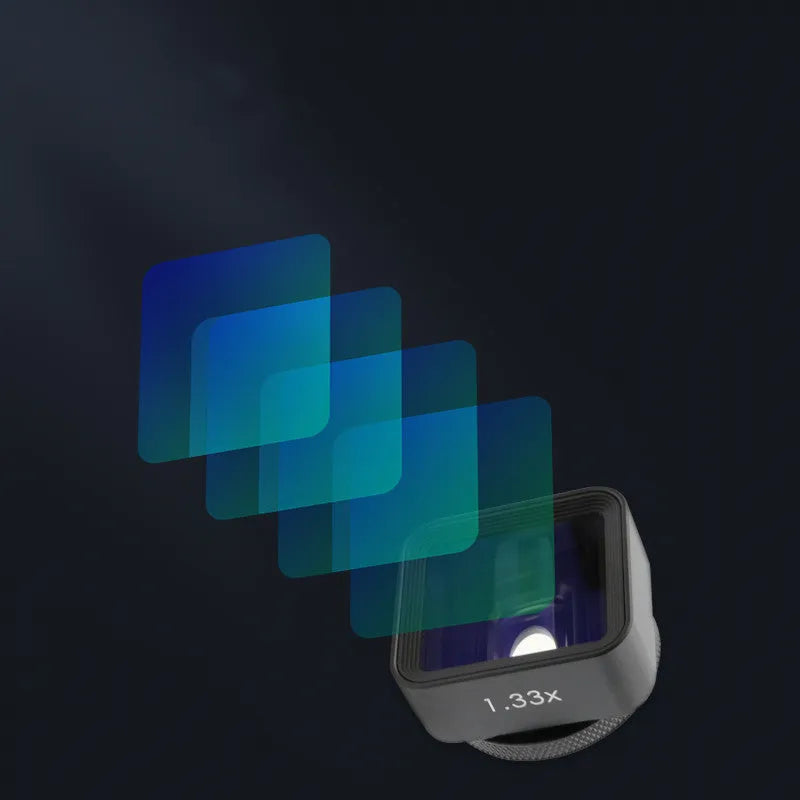 Black Sanyk 1.33x anamorphic widescreen lens for mobile phones showing 17mm thread mount.