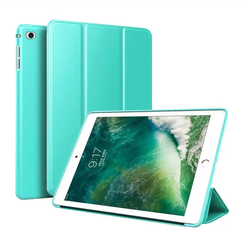 Black TPU clamshell iPad case with a built-in silicone stand for 9.7-inch iPad Air models.