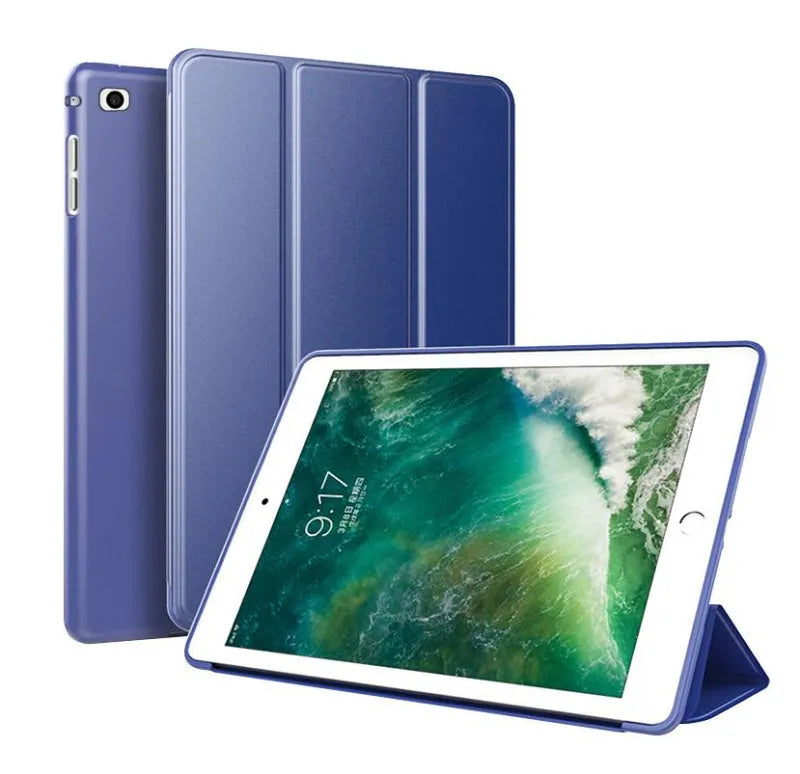 Black TPU clamshell iPad case with a built-in silicone stand for 9.7-inch iPad Air models.