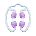 Purple and pink silicone annular leg massage roller on a white background.