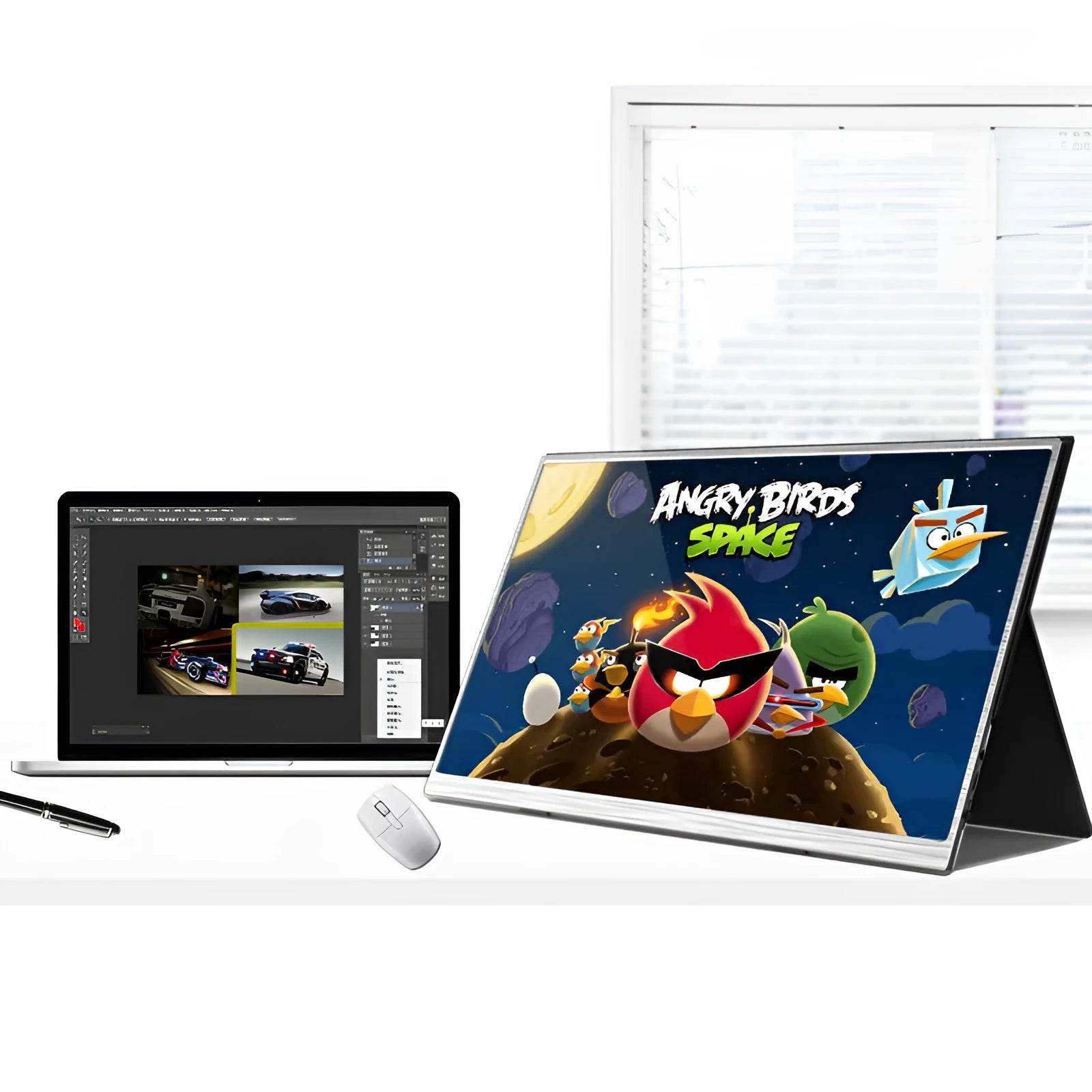 Zeuslap ultra-thin 15-inch portable IPS monitor with HDMI and USB C cables on a desk