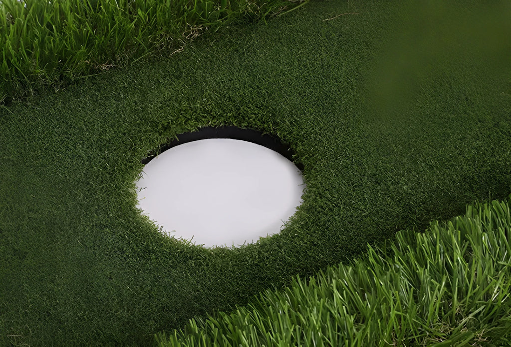 Green golf water training mat with PP grass surface on a high elastic EVA base, shown in a rectangular shape.