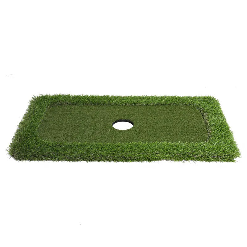 Green golf water training mat with PP grass surface on a high elastic EVA base, shown in a rectangular shape.