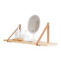 Pine wood wall mounted storage rack and bookshelf in Nordic style, 50 cm wide.
