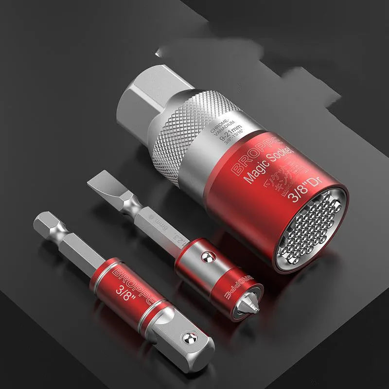 Red universal metric wrench socket for electric screwdriver fitting 7mm to 21mm bolts