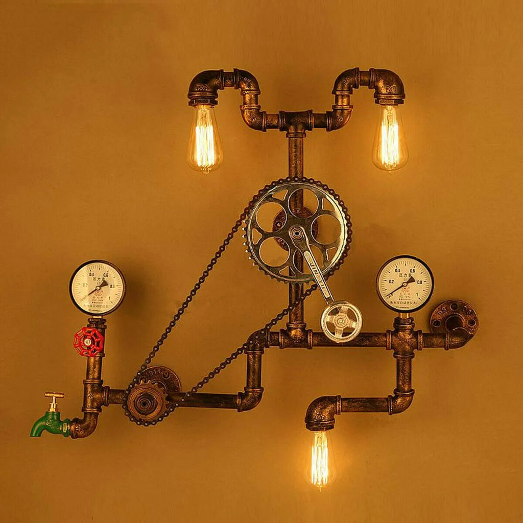 3/4 red steampunk industrial valve with grey copper finish and wire detailing.