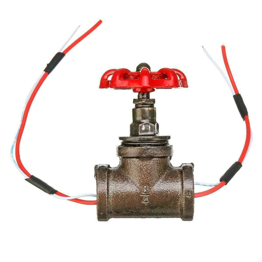 3/4 red steampunk industrial valve with grey copper finish and wire detailing.