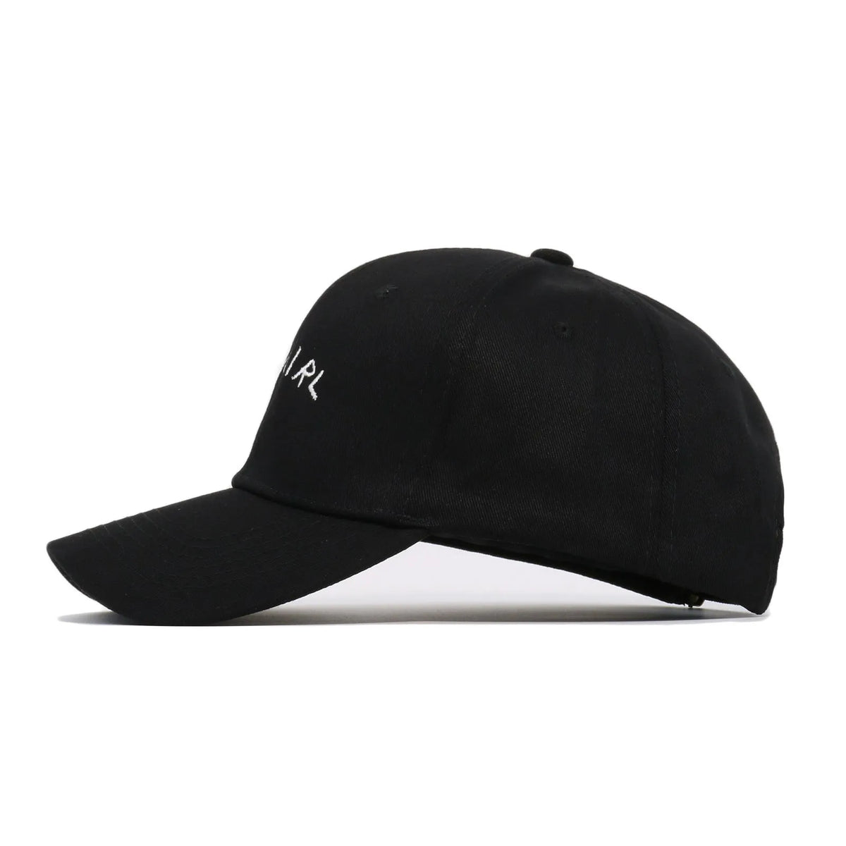 Cotton twill baseball cap with BABYGIRL letter embroidery and stripe pattern in black or white.