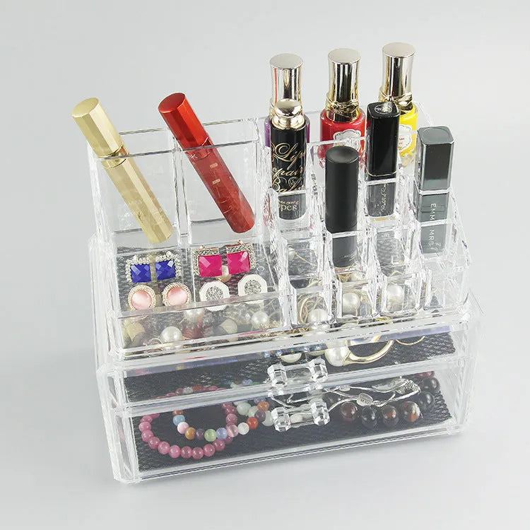 Transparent acrylic storage container with foldable design for cosmetic organisation