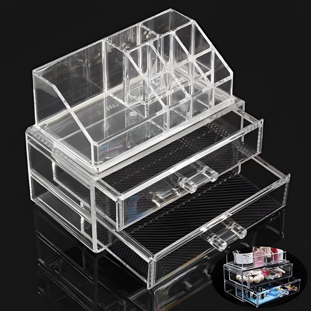 Transparent acrylic storage container with foldable design for cosmetic organisation