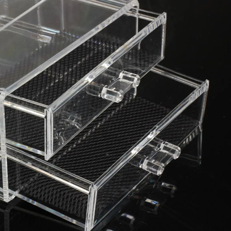 Transparent acrylic storage container with foldable design for cosmetic organisation