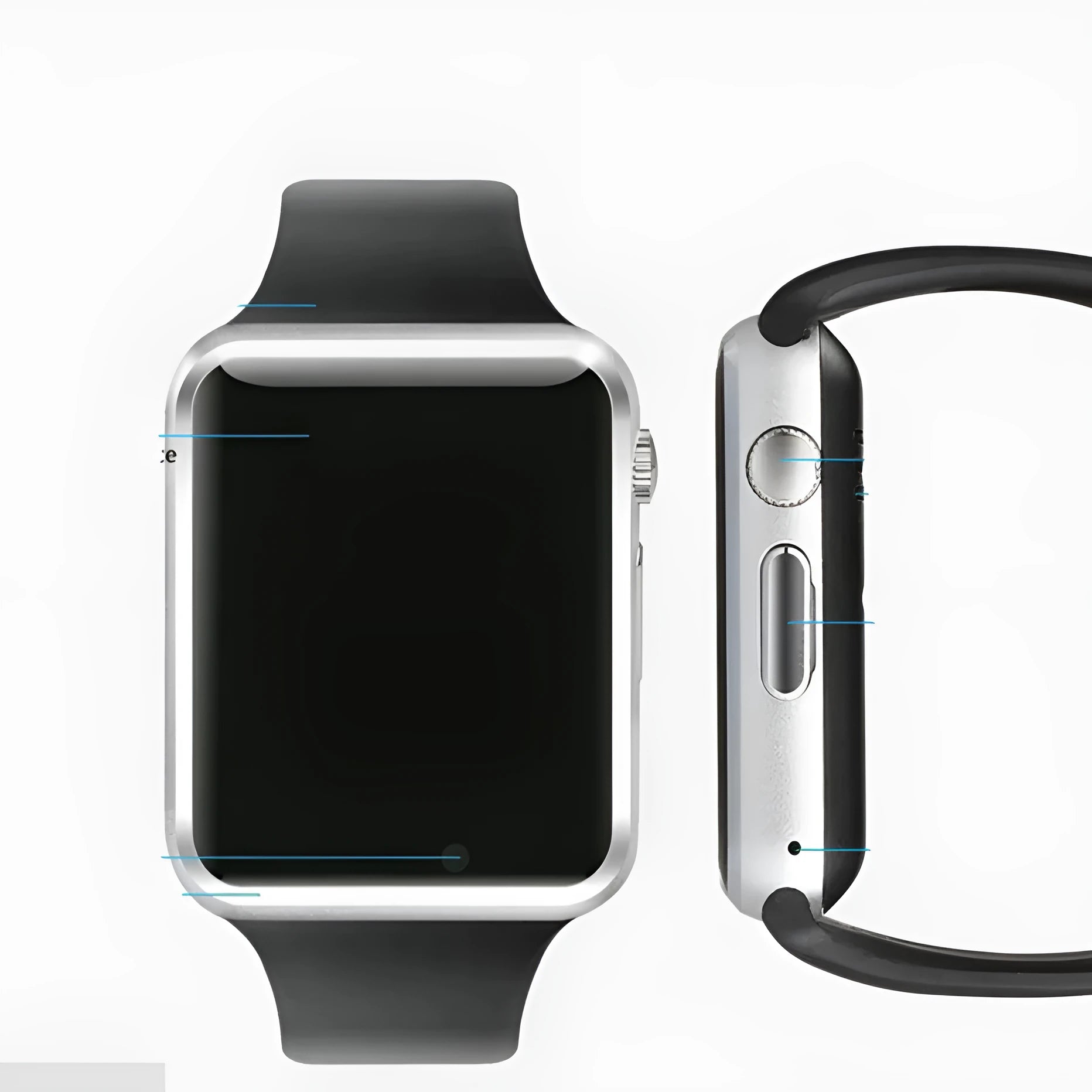 A1 Smart Watch Android compatible device with Bluetooth and GSM SIM card slot in eight colour options