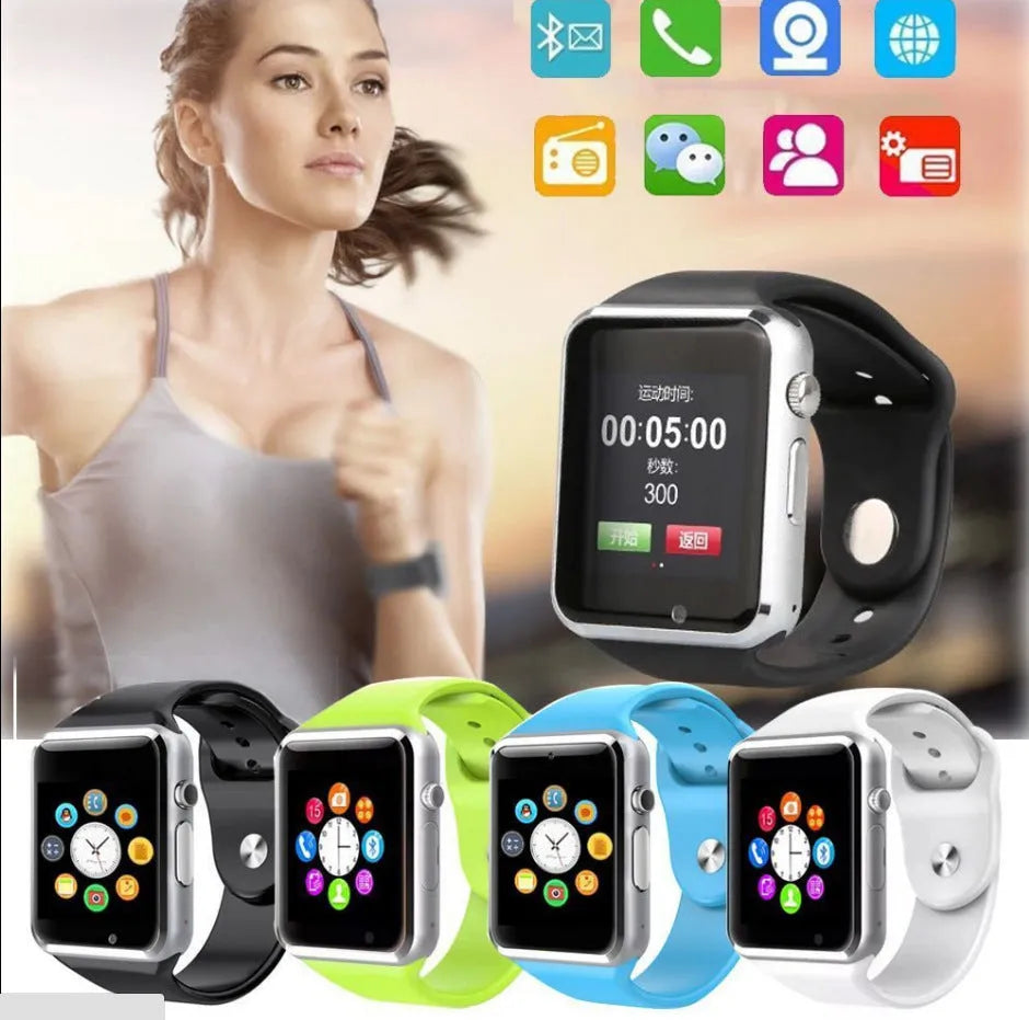 A1 Smart Watch Android compatible device with Bluetooth and GSM SIM card slot in eight colour options
