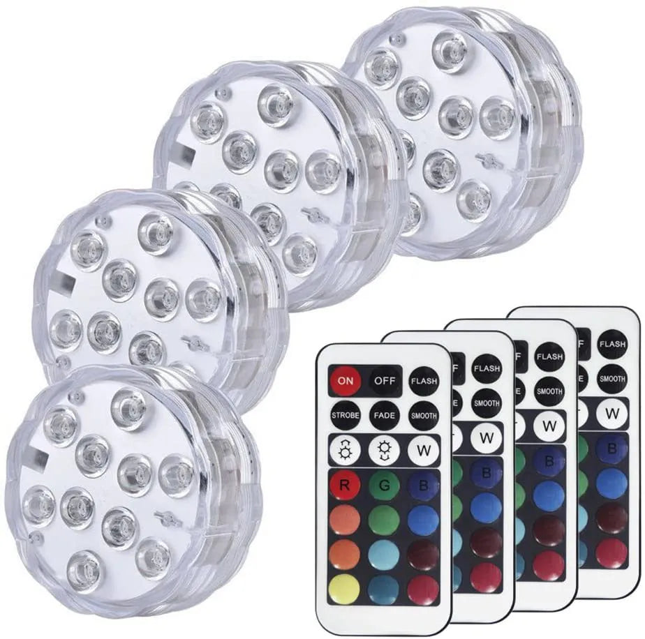 White round waterproof LED diving light with remote control for pools and aquariums