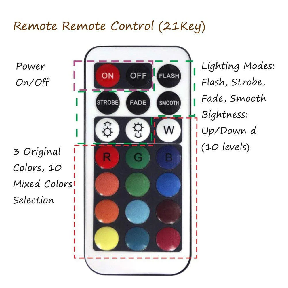 White round waterproof LED diving light with remote control for pools and aquariums