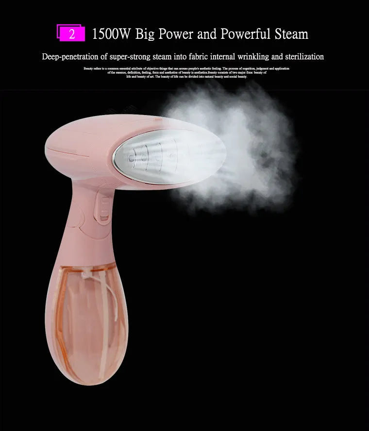 Pink Sokany handheld steam ironing brush for clothes on a hanger.
