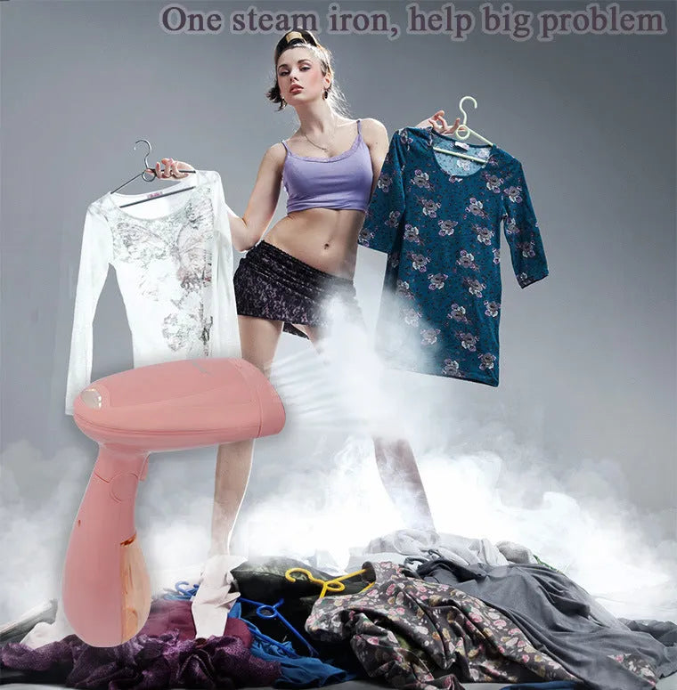 Pink Sokany handheld steam ironing brush for clothes on a hanger.