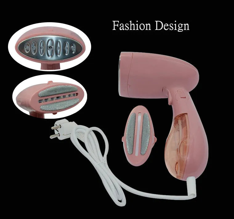 Pink Sokany handheld steam ironing brush for clothes on a hanger.