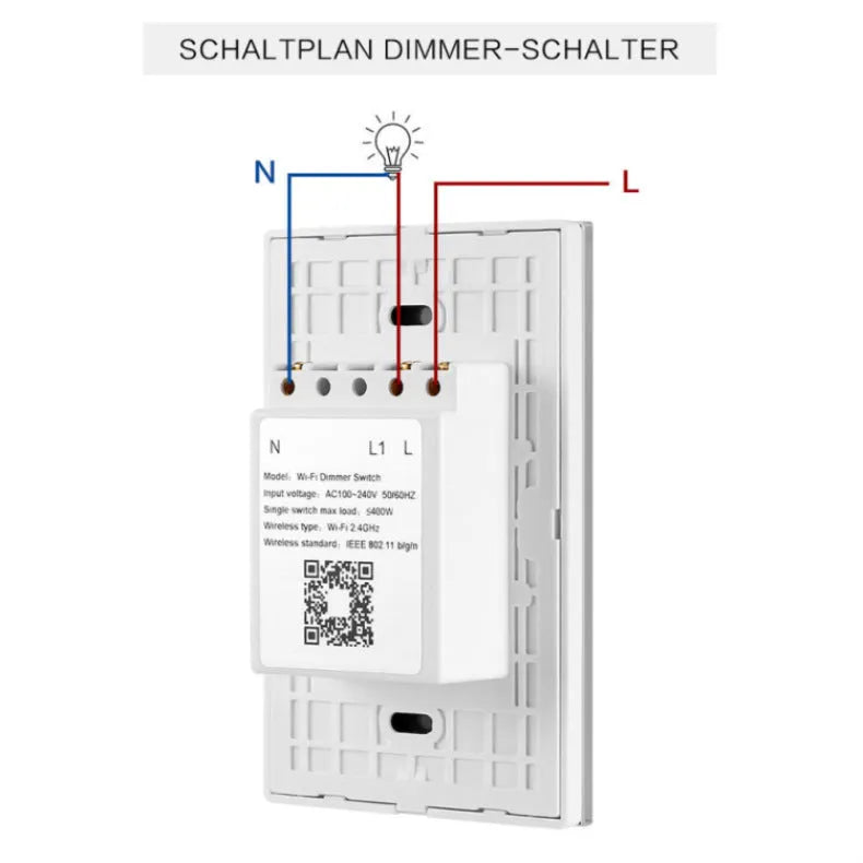 120 type smart dimmer switch with tempered glass panel in black or white, compatible with Alexa and app control