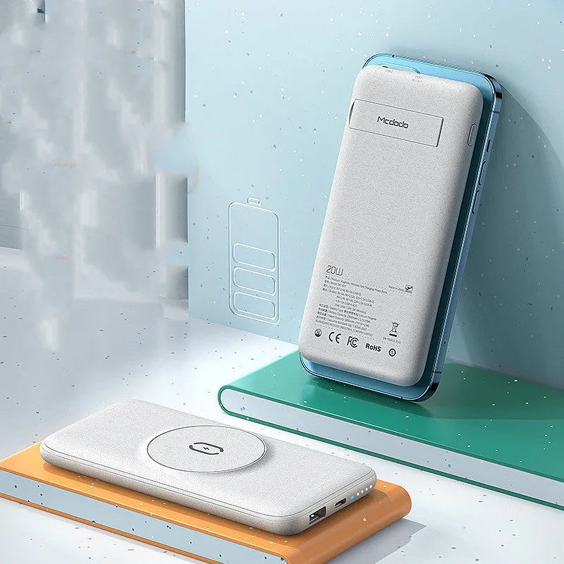 Mint green magnetic wireless charging power bank with back clip showing dimensions and MagSafe compatibility