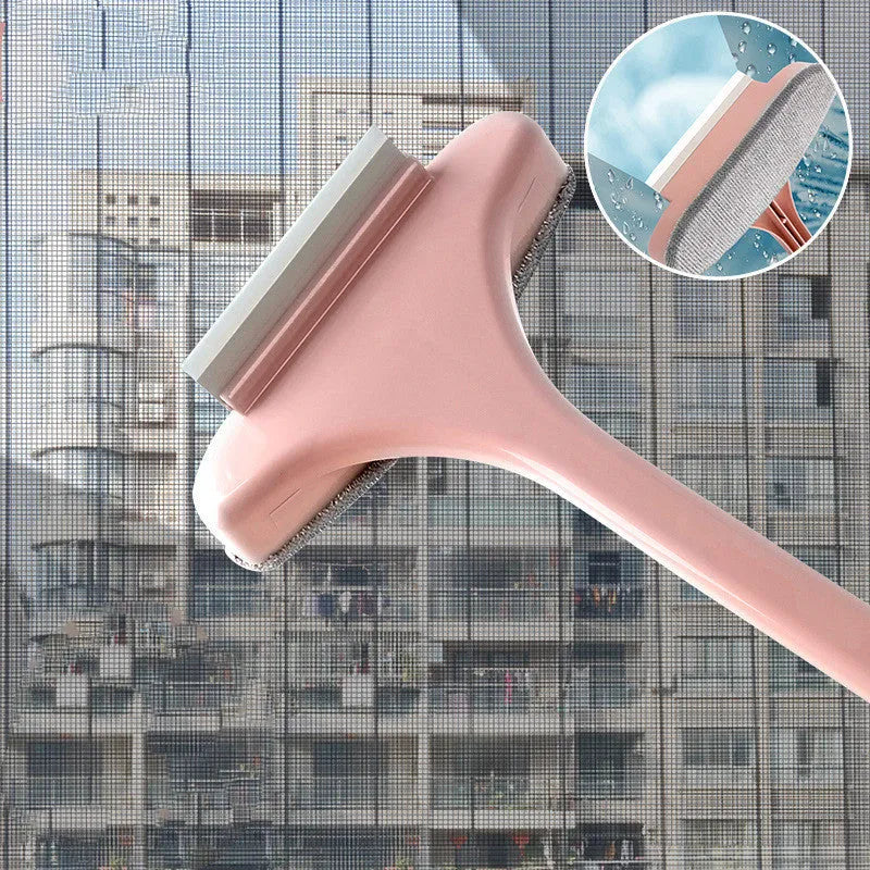 Blue detachable cleaning brush and crevice tool for washing window screens and glass.