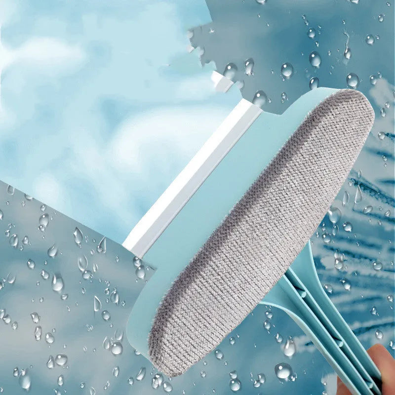 Blue detachable cleaning brush and crevice tool for washing window screens and glass.