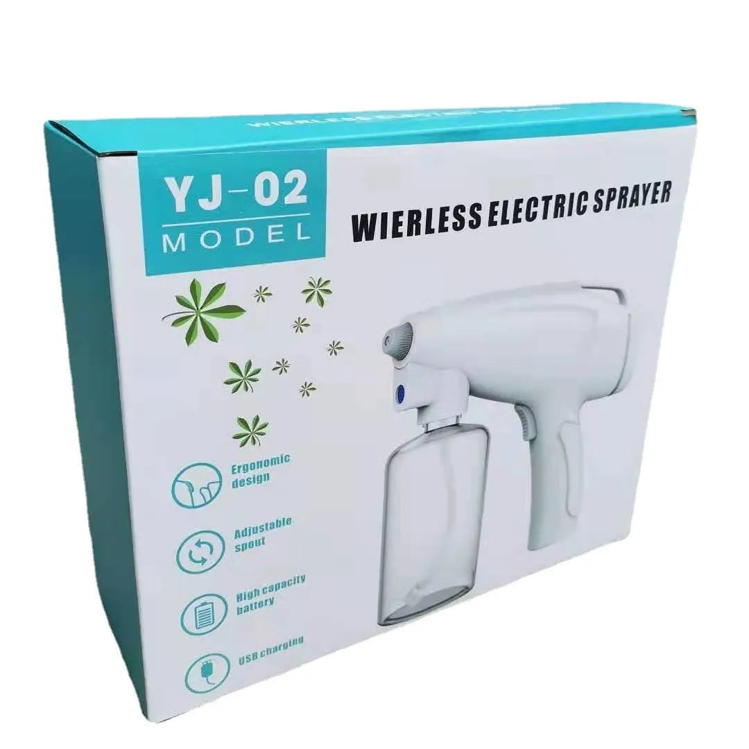 White handheld cordless electric spray disinfection gun with USB-C charging port