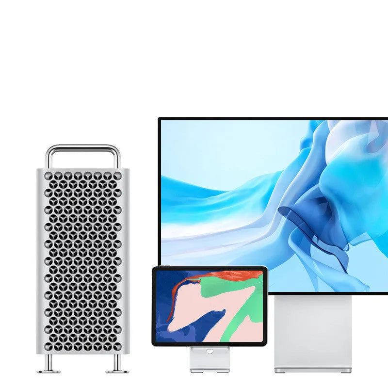 Dark grey alloy lazy bracket desktop stand holding a mobile phone
