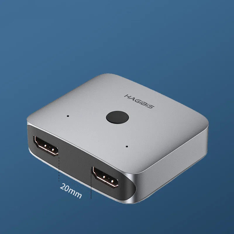 Grey HDMI 2 input 1 output switcher device for computer TV monitor video distribution