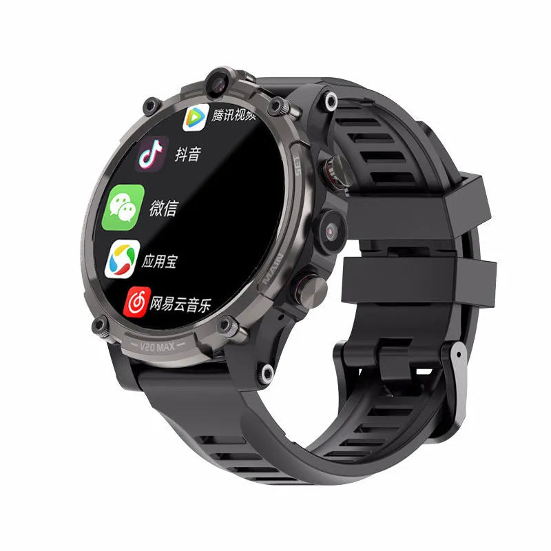 Black smart phone watch with 1.6-inch screen showing heart rate monitoring interface