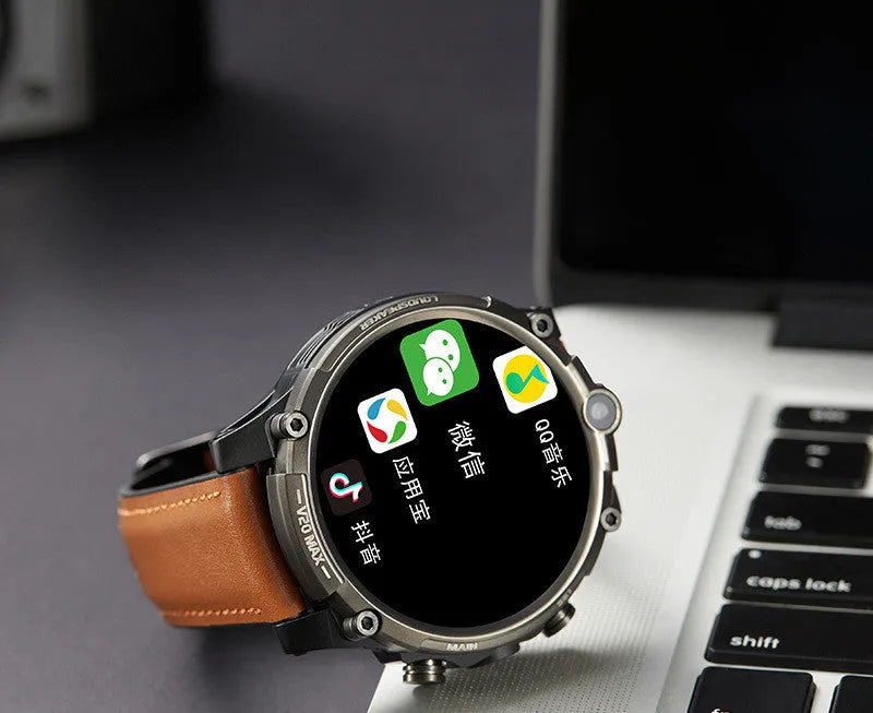 Black smart phone watch with 1.6-inch screen showing heart rate monitoring interface