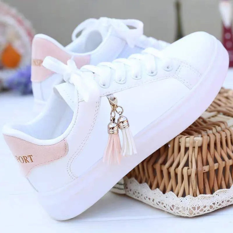 Ladies white mesh fashion shoes with rubber soles in black and pink colour options