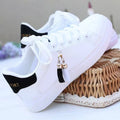 Ladies white mesh fashion shoes with rubber soles in black and pink colour options