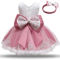Baby girls white baptism dress with cotton blend outer and polyester lining, sizes 70-120 for 12-24 months