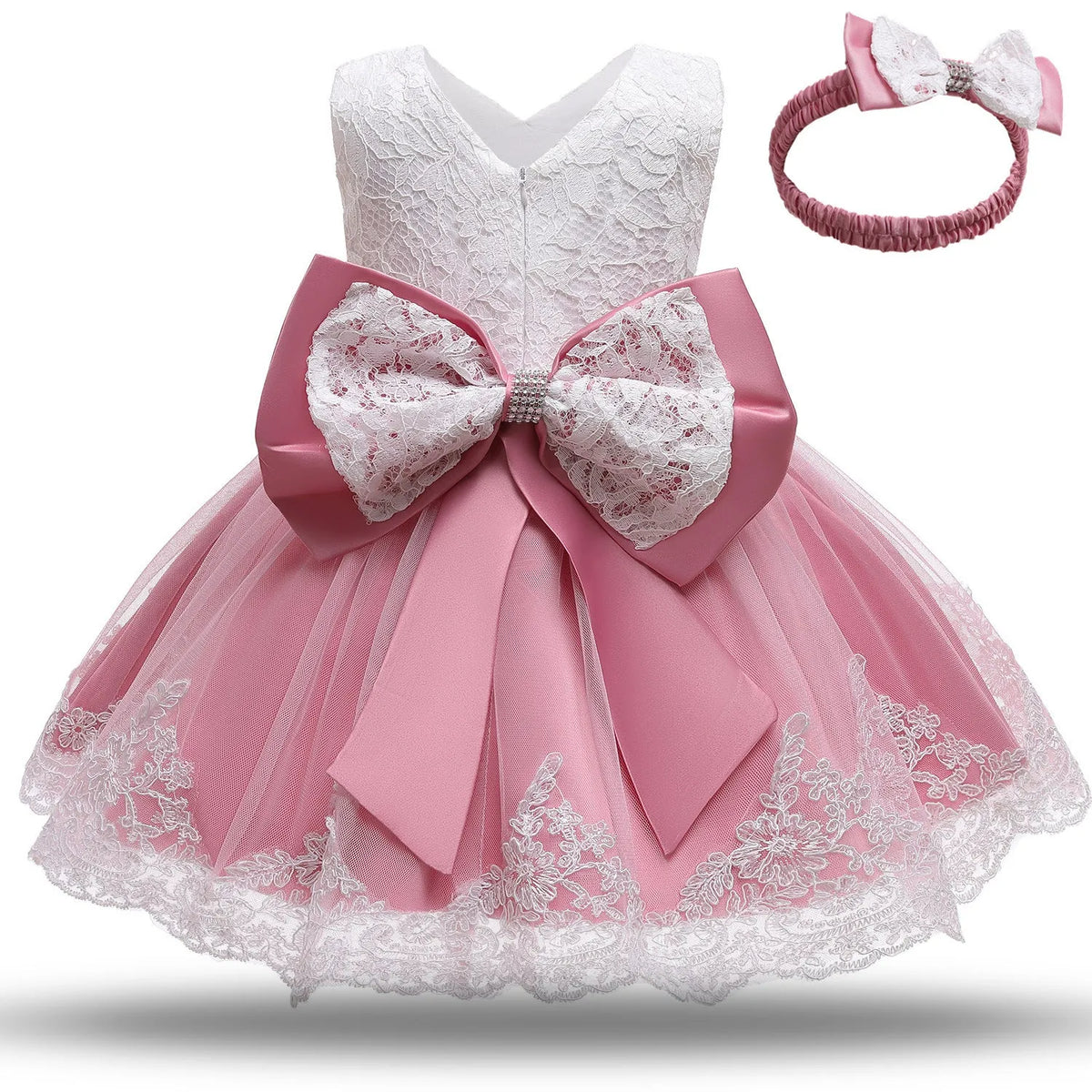 Baby girls white baptism dress with cotton blend outer and polyester lining, sizes 70-120 for 12-24 months