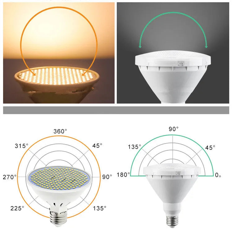 E27 LED lamp cup with PC housing showing 300 SMD beads for indoor lighting