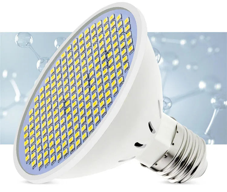 E27 LED lamp cup with PC housing showing 300 SMD beads for indoor lighting