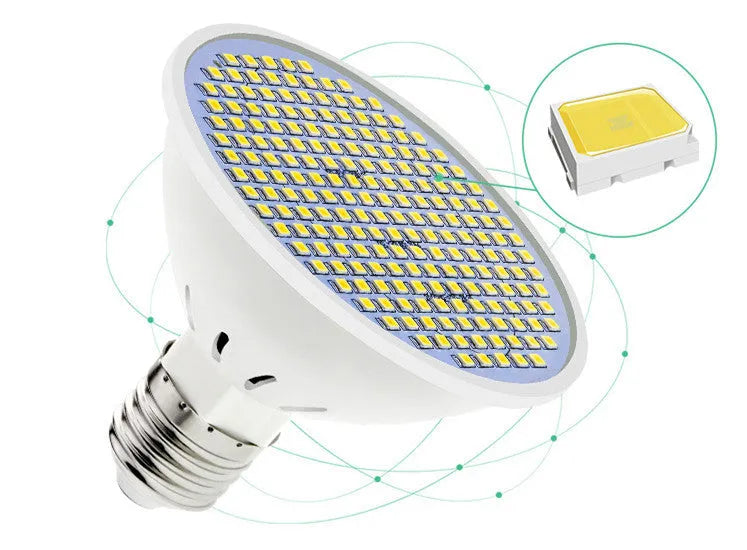 E27 LED lamp cup with PC housing showing 300 SMD beads for indoor lighting
