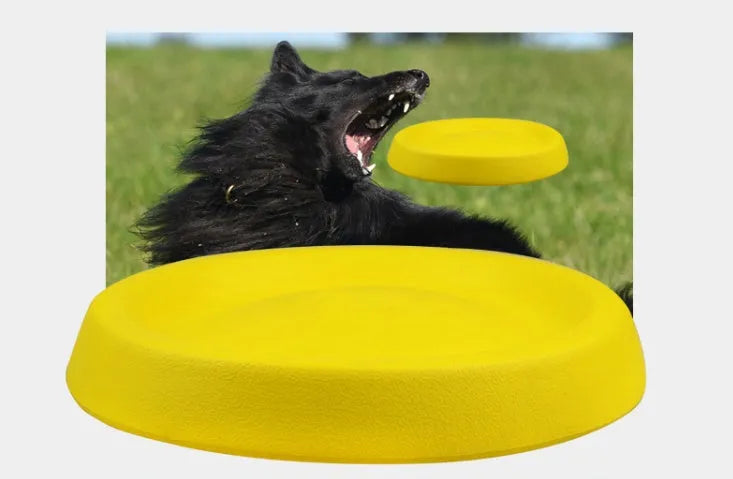 Bright yellow EVA plastic dog throwing toy for interactive training and bonding activities
