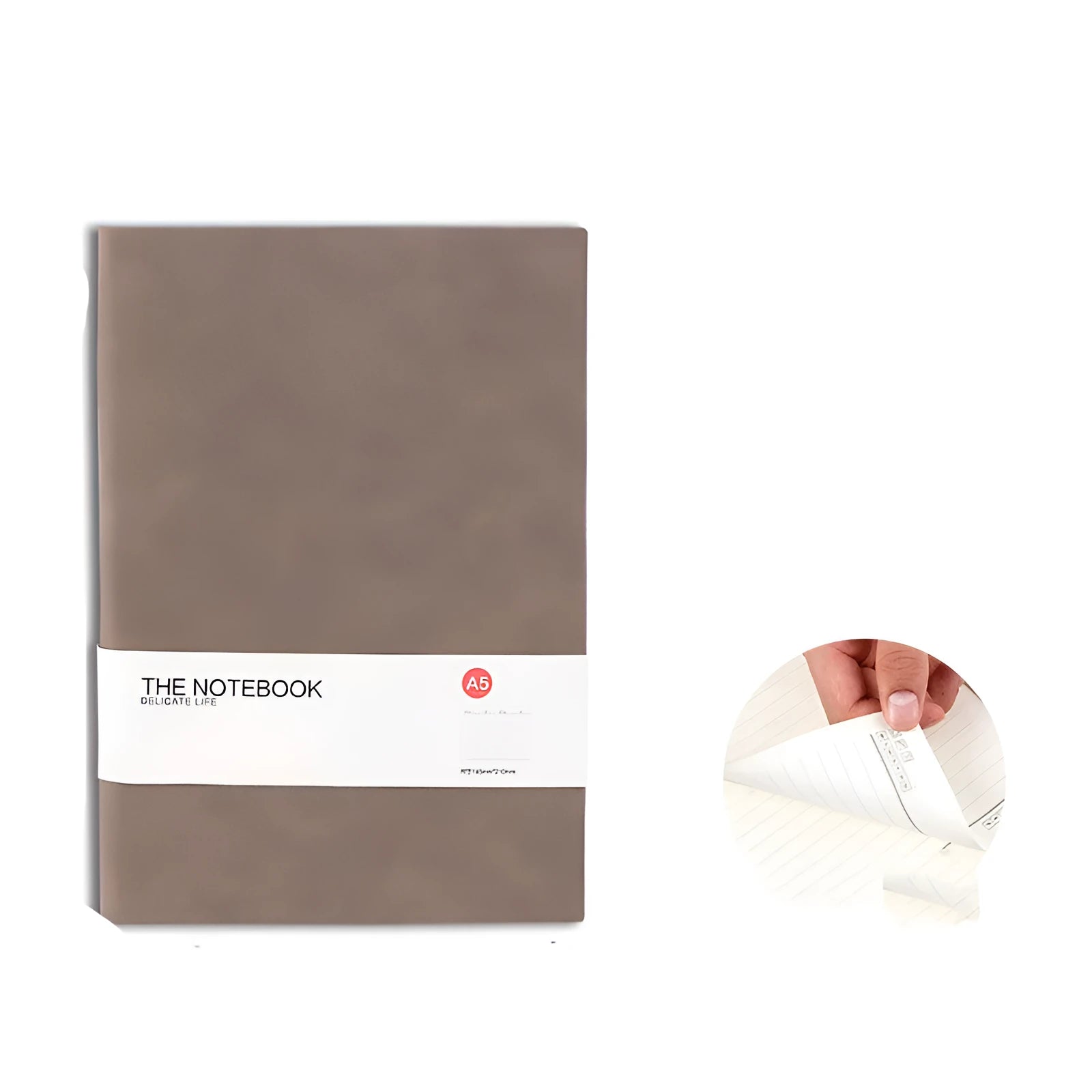 Simple solid colour thickened notebook in A5, A6 and B5 sizes on a surface.