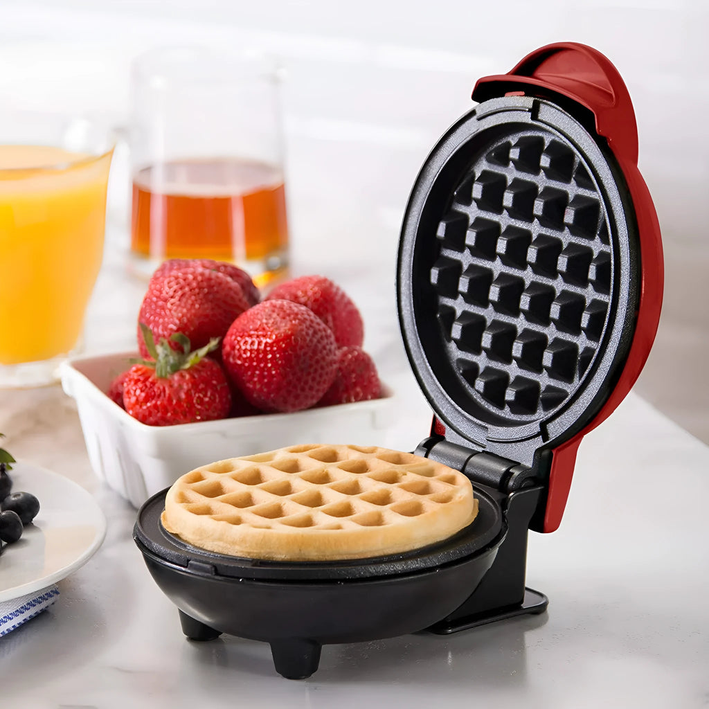 Red mini waffle maker, 350W, 16.5 x 8.5 x 12.5cm, with 75cm cable for household cake and waffle baking