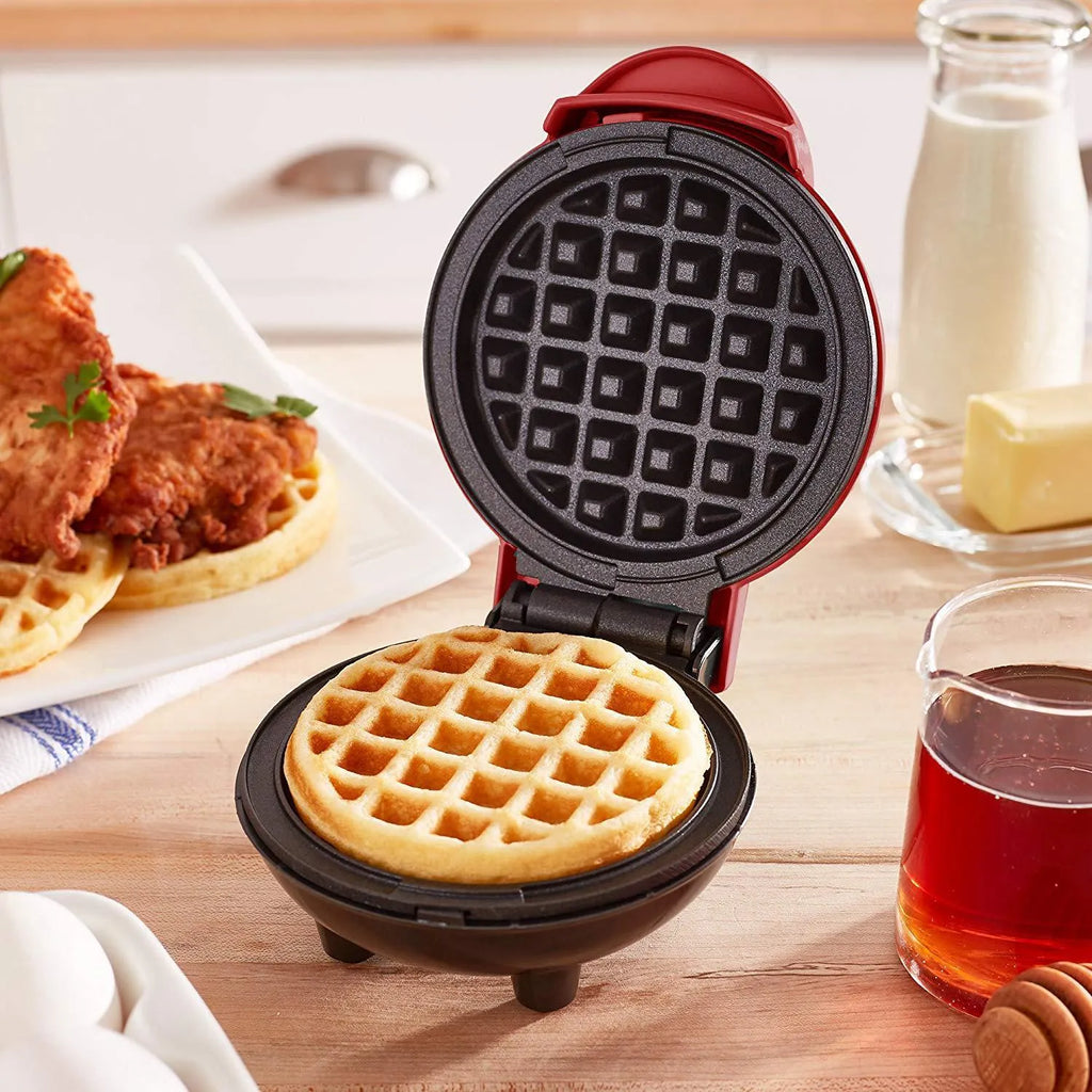 Red mini waffle maker, 350W, 16.5 x 8.5 x 12.5cm, with 75cm cable for household cake and waffle baking
