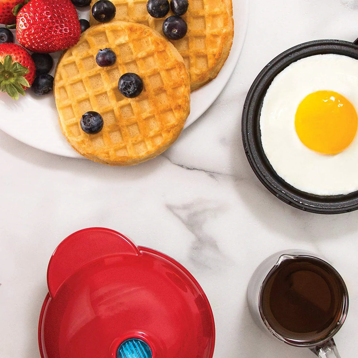Red mini waffle maker, 350W, 16.5 x 8.5 x 12.5cm, with 75cm cable for household cake and waffle baking