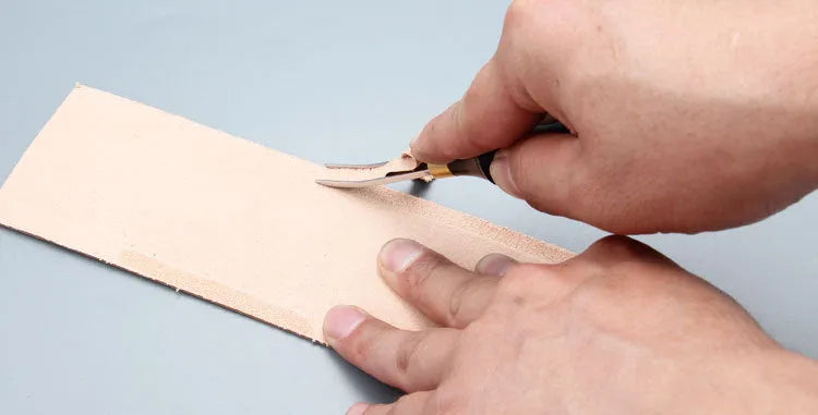 Sectional wide shovel edge thinning knife with leather handle for leather crafting