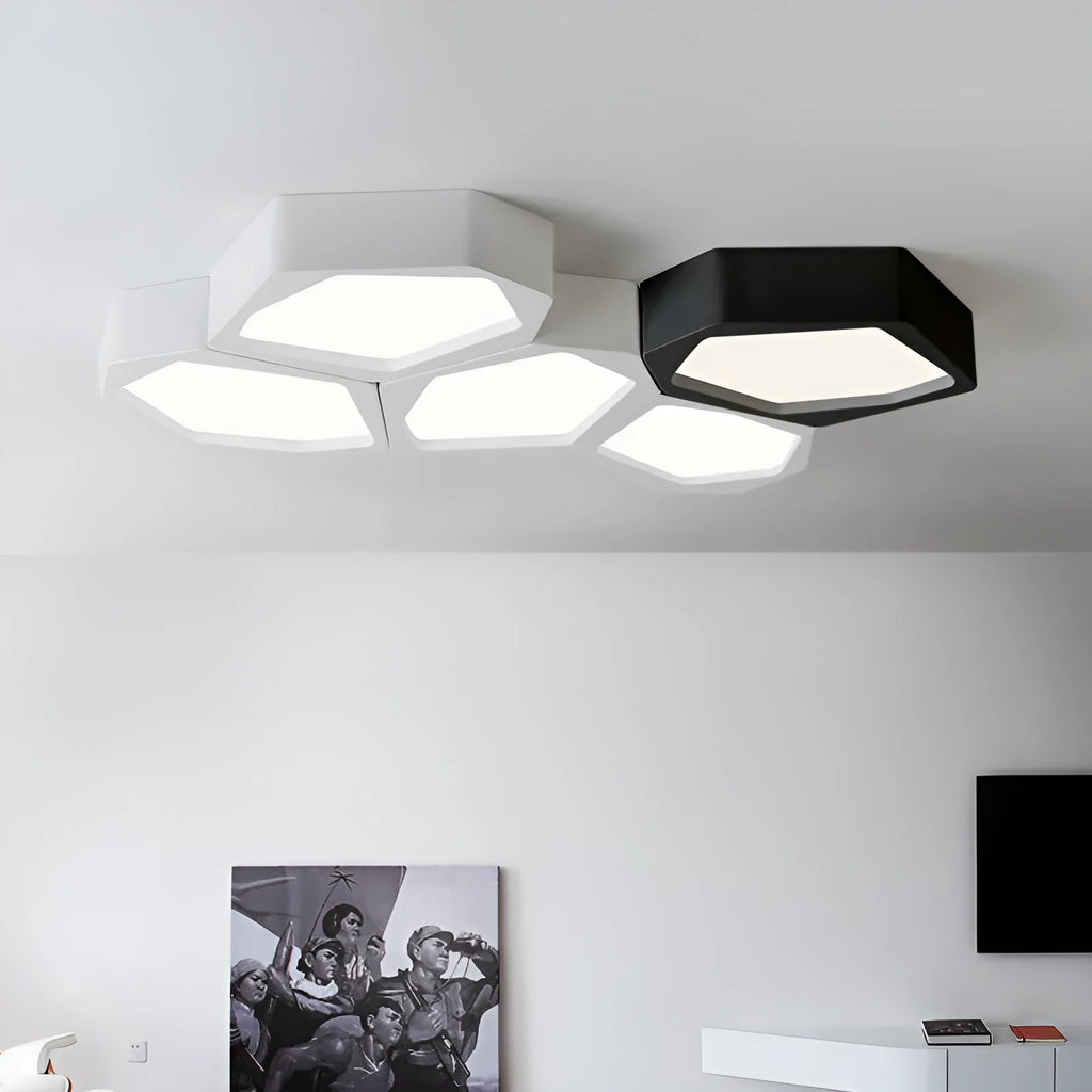 Geometric shaped iron frame LED wall light with remote control in black or white