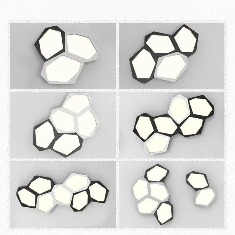 Geometric shaped iron frame LED wall light with remote control in black or white