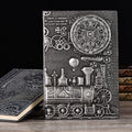 Leather notepad with retro embossed design in 21.5x14.5cm size showing bronze and silver colour options
