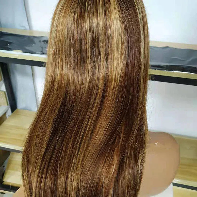 Piano colour P4.27 Brazilian real hair straight lace front wig with 4x4 or 4x6 closure, 10-30 inch long hair