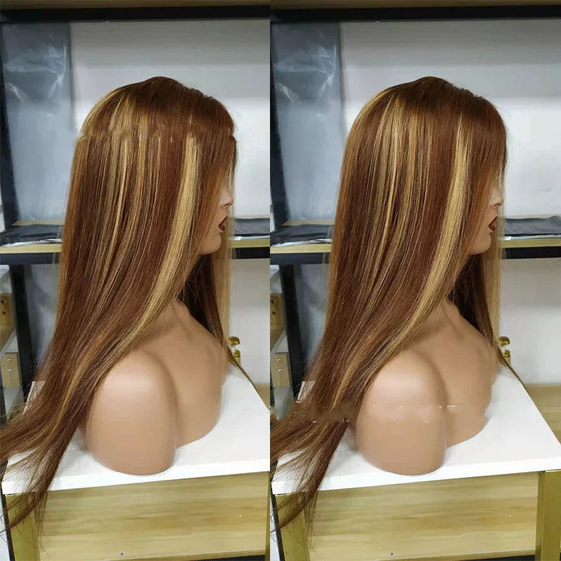 Piano colour P4.27 Brazilian real hair straight lace front wig with 4x4 or 4x6 closure, 10-30 inch long hair