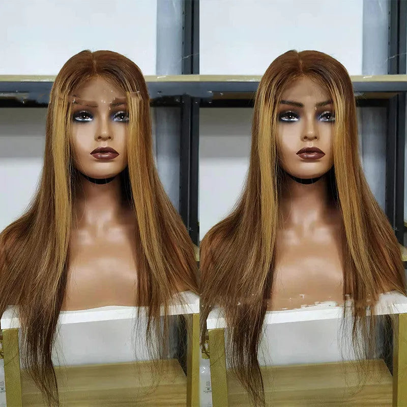 Piano colour P4.27 Brazilian real hair straight lace front wig with 4x4 or 4x6 closure, 10-30 inch long hair